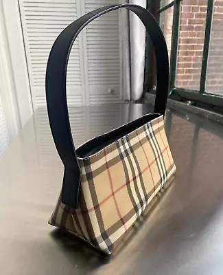 Vintage Burberry London Nova Check Shoulder Baguette Bag • $325