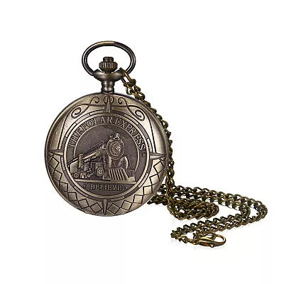 Men Women Vintage Steampunk Train Bronze Pocket Watch Quartz Necklace Pendant • $11.39