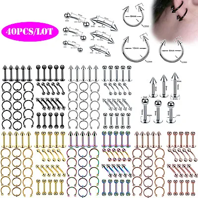 40-60Pcs Mix Body Piercing Nose Belly Ring Eyebrow Lip Tongue Ear Stud 14G 16G • $9.99