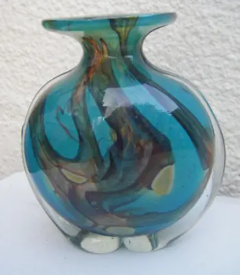 Vintage Turquoise Abstract Vase Pulled Ear Glass Michael Harris / Mdina? • £32