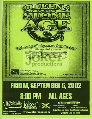 Queens Of The Stone Age Concert Poster Club Laga Pittsburgh PA 2002 • $60