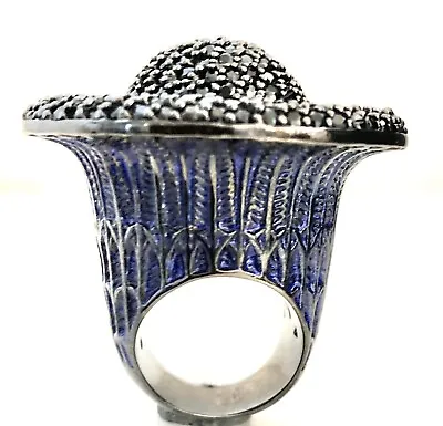 Matthew Campbell Laurenza MCL Black Sapphire Ring Gem Pave Cocktail 925 Silver • $1999.57