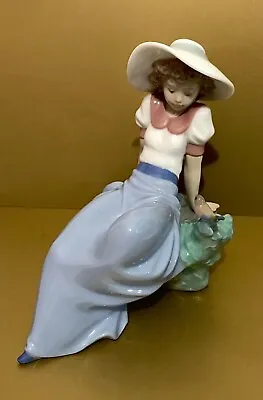 Nao Porcelain Figurine Listening To Birdsong Girl On Rock Ornament 1042 Spain • £25