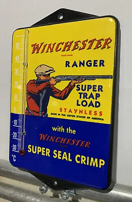 Vintage Style Winchester Ranger Shells Rifles Porcelain Thermometer Sign • $69