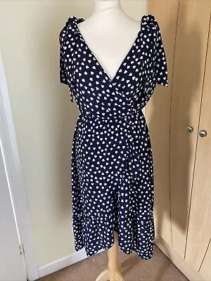 Quiz Size 10 Navy  Wrap Style Dress Love Heart Print Spring/Summer New Tags • £9