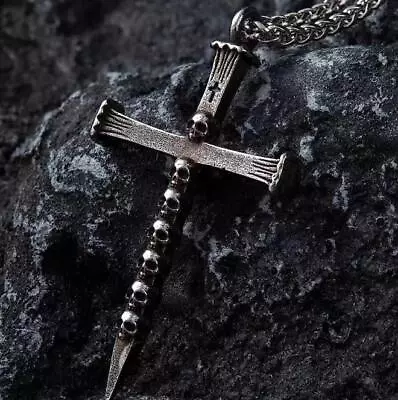 Cross Necklace For Men And Women Hip Hop Titanium Steel Skull Pendant • $0.99