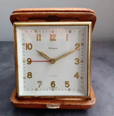 Vintage 70's Swiss Made HELVECO REPEATER Mechanical Cased Travelling Alarm Clock • £39
