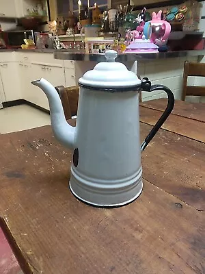 Vintage White Enamelware Coffee Pot With Hinged Top • $17.50