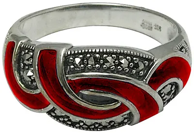 Red Enamel And Marcasite Ring 925 Silver Hallmarked New From Ari D Norman  • £127.20