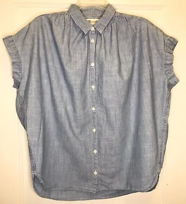 Madewell Medium Blue Button Up Chambray Denim Hilltop Short Sleeve Women’s Top • $16.99