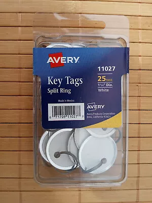 25 White Avery Metal Rim Key Tags 1.25 Diameter Tag Metal Split Ring 11027 • $7.95