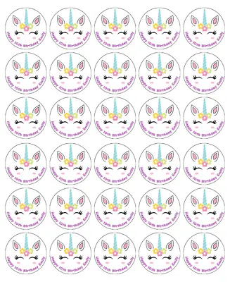 Unicorn X 30 Personalised Cupcake Toppers Edible Wafer Paper Fairy Cake Toppers • £2.70