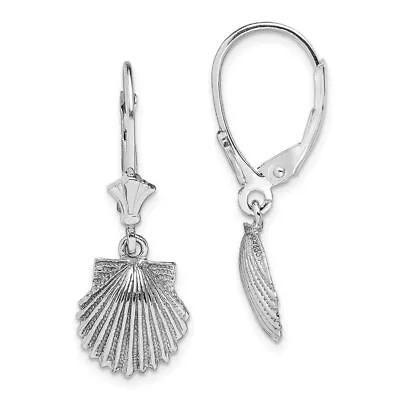 Mothers Day 14K White Gold Scallop Shell Dangle Earrings 1.75g L-11.4mm W-10mm • $304