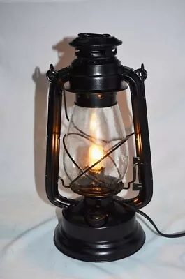 Electric Vintage Stable Black Lantern Lamp With Blown Glass Chimney 12  Nautical • $74.98