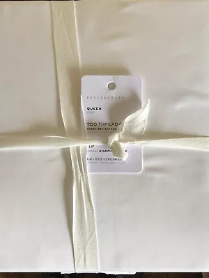 $149.99 • Buy POTTERY BARN 700 Thread Count Sateen QUEEN Sheets 4 Piece Set NEW - WHITE