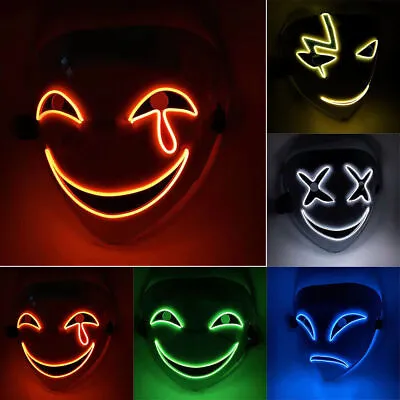 LED Light Up EL Wire Mask Party Horror Creepy Face Cover Cosplay Halloween Prop◢ • £11.49