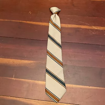 Vintage Sears Necktie Clip-On Tie Beige W/Green & Rust Orange Diagonal Stripes • $12