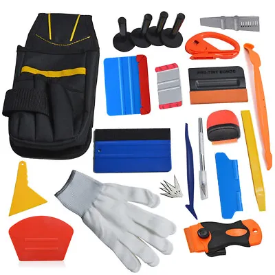 Car Tint Vinyl Wrapping Tools Kit 4 Magnets Squeegee Bag Gloves Razor Scraper • $12.34