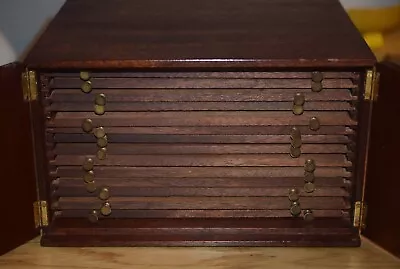 Early Peter Nichols Mahogany Coin Cabinet. C1967 14 Trays. Holds 451 Coins • £425