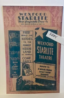 Wexford Pa. Starlite Drive-in-movie Theatre Near West View Park New Postcard • $9.95