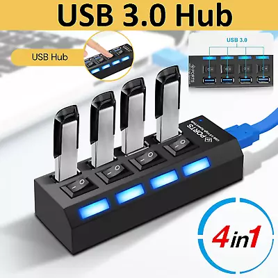 High Speed 4 Ports USB 3.0 HUB Powered Splitter Extender PC AC Cable Adapter AU • $17.49