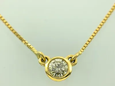 18K Yellow Gold Bezel Set Solitaire Box Chain Necklace 17.5in AU223 • $424.50