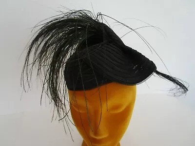 Diane Harty Avant Garde Feather Hat Vintage 1990s Black Races Derby Polo Cocktai • $125