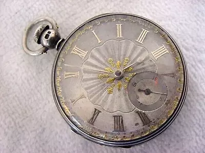 Vintage STERLING Lg Antique 1700 GOLD & SILVER DIAL E. BERGER FUSEE Pocket Watch • $119