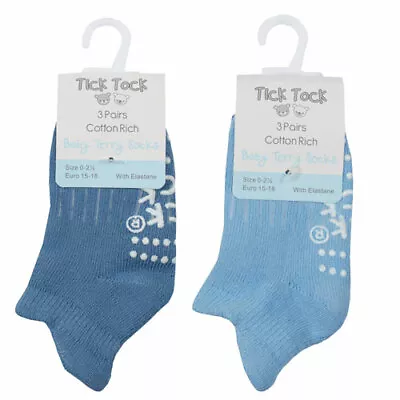 Baby Boys 3 Pairs Terry Trainer Gripper Socks Size 0-0 0-2.3 3-5.5 Age 0-2 • £3.99