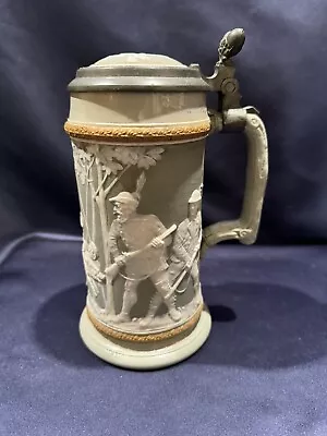 Antique Mettlach Beer Stein  Hunting Scene  #2530 Cameo J. Stahl .5L As Found • $149.99