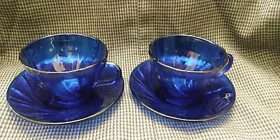 Vintage Vereco France Cobalt Blue 2 Cups & 2 Saucers • $24.50