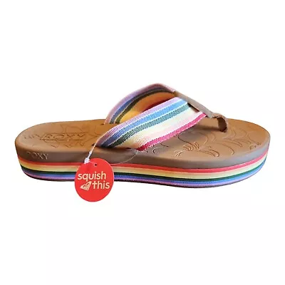 New ROXY Rainbow Flip Flop Sandals  Women's Size 7 Colorful Flip Flops  • $25