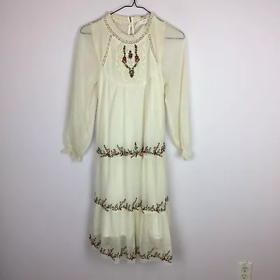 $27.99 • Buy Zara Girls Youth Sz 13-14 Shift Dress Ivory Mesh Floral Embroidered Long Sleeve