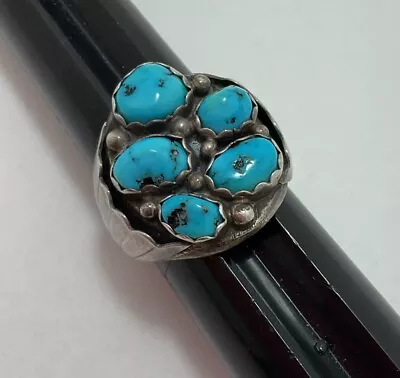 Vintage Native American Sterling Silver Men's 5 Turquoise Ring   Size 10 • $95