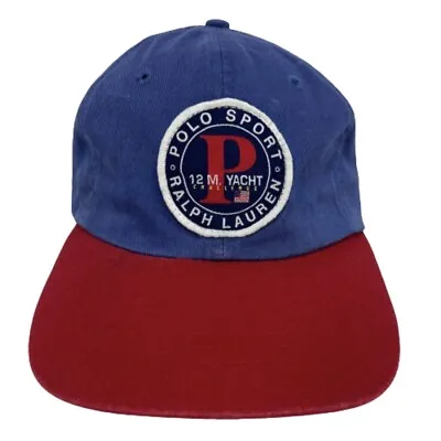 Vintage 90s Ralph Lauren Polo Sport Strap Back Yacht Club Patch Cap Hat Blue Red • $79.77