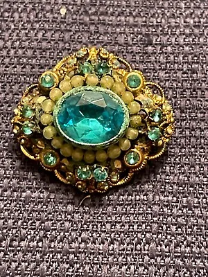 Vintage 1950's Czech Brass Gilt Turquoise Brooch • $25