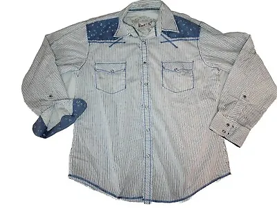 Wrangler Rock 47 Long Sleeve Shirt Snap Closure Cotton Patching/Raw Trim Size XL • $14.97