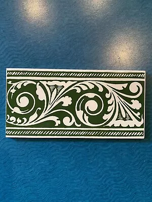 1 VTG 3  X 6  Art Nouveau Ceramic Border Tile Green & White Floral Made England • $8