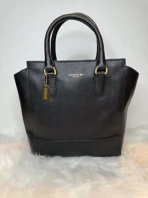 Coach Saffiano Leather Mini Tanner Satchel Crossbody Bag Black Tote Handbag • $58