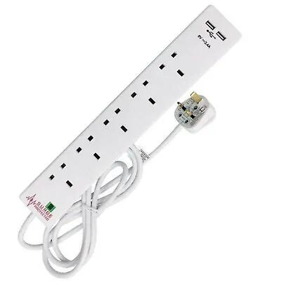 5 GANG 2M EXTENSION LEAD WITH DUAL USB 2.4A  SURGE PROTECTED 5 WAY 2 Meter LEAD • £16.99