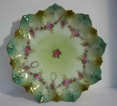 Moritz Zdekauer (MZ) Austria 8  Plate Scalloped Green W/Pink Flwrs 1884-1909 • $11.99