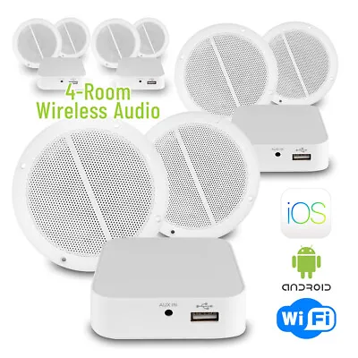 Multi Room Ceiling Speaker System With Wi-Fi App Controlled Amplifier 4-Rooms • £219