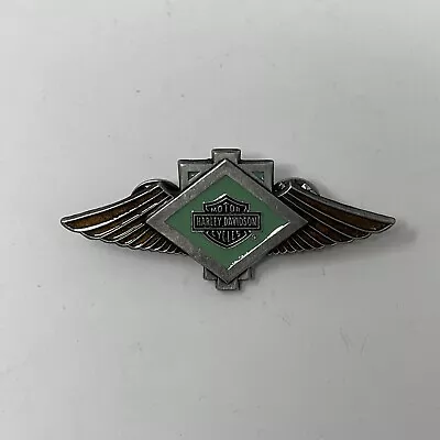 Vintage 1998 HARLEY DAVIDSON Lapel Pin Teal Enamel Orange Wings Southwestern • $14.99