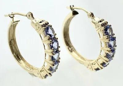 14k Yellow Gold Tanzanite Gemstone Hoops/Hoop Earrings • $411