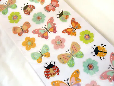 Kids Glitter Sparkly Ladybird Flower & Butterfly Stickers Labels For Craft WD34 • £2.99