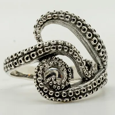 Octopus Tentacle 925 Silver Ring Biker Gothic Kraken Pirate Nautical Warlock • £31.99