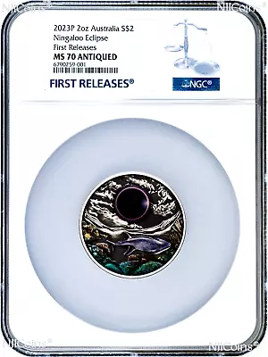 2023 Ningaloo Eclipse 2oz Silver Antiqued Colored Coin NGC MS70 FR • $210