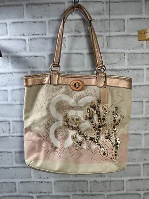 Coach Audrey Coral Canvas Leigh Slim Tote - Embellished - Metallic - Beach • $49.49