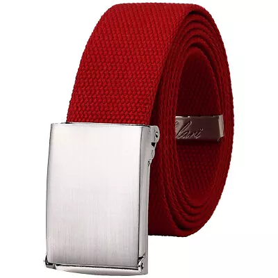 Falari Silver Buckle Canvas Web Belt Adjustable Size Cut To Fit Golf Belt • $9.99