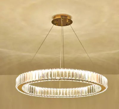 MOSSODOR Milan Ceiling Light Adjustable Gold Luxury Crystal Ring Chandelier • £149.95